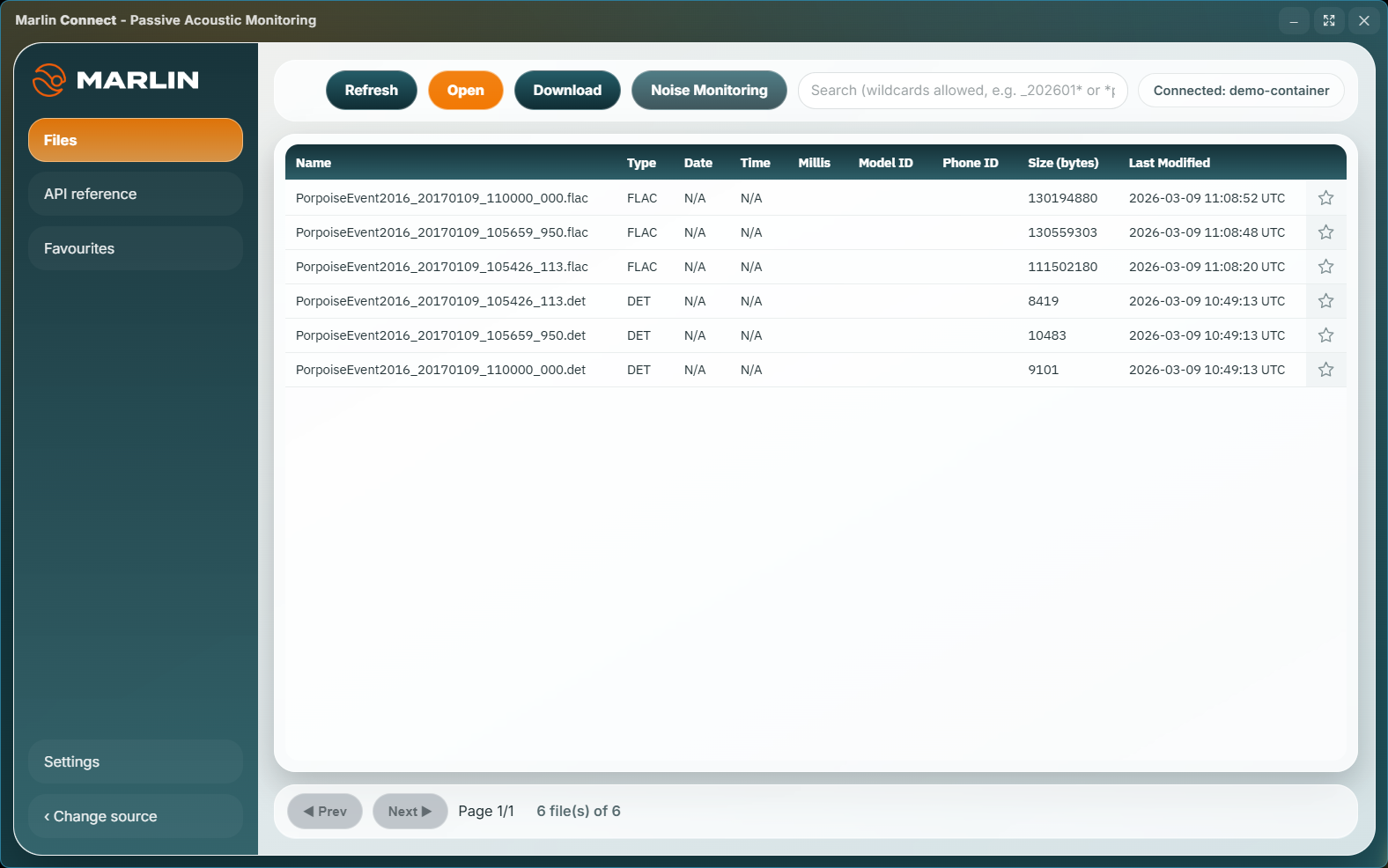 The rebuilt file browser in Marlin Connect v3.0, with search, sorting and starred files