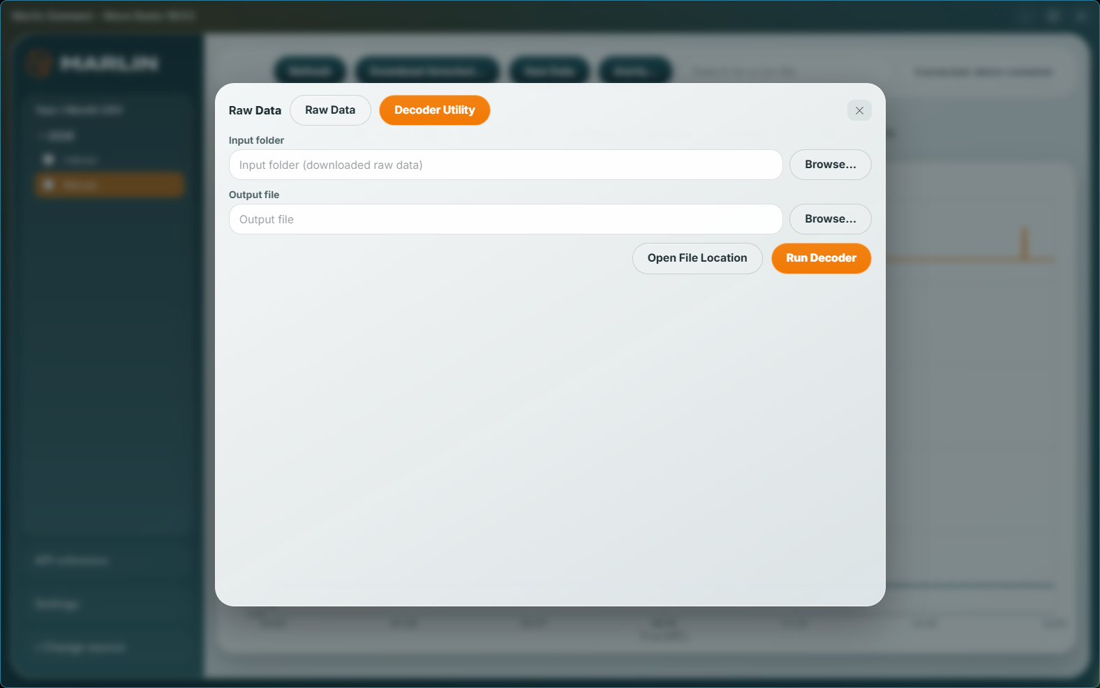 The Decoder Utility panel inside the REX2 window in Marlin Connect