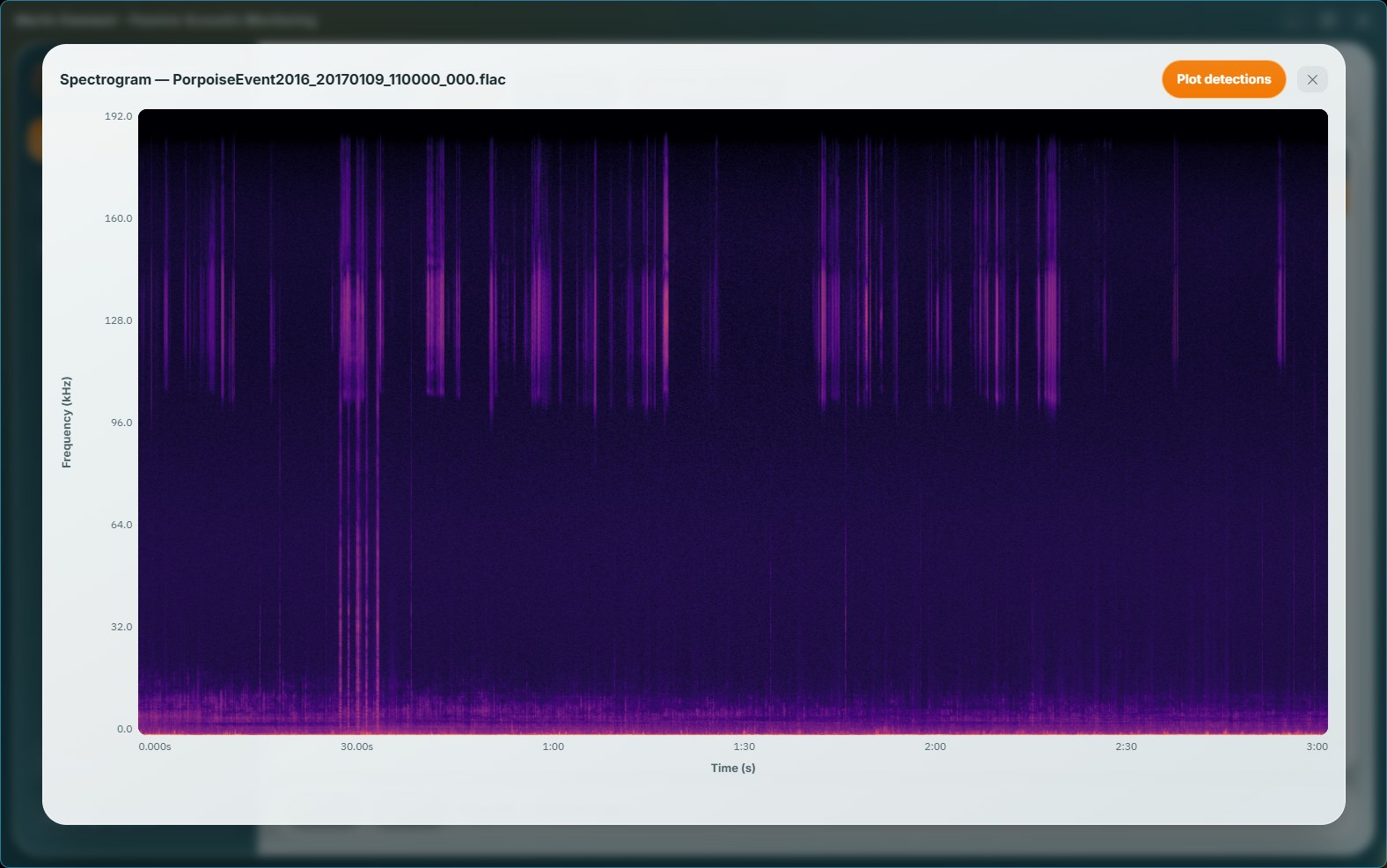 A full-resolution spectrogram of a porpoise recording in Marlin Connect v3.0