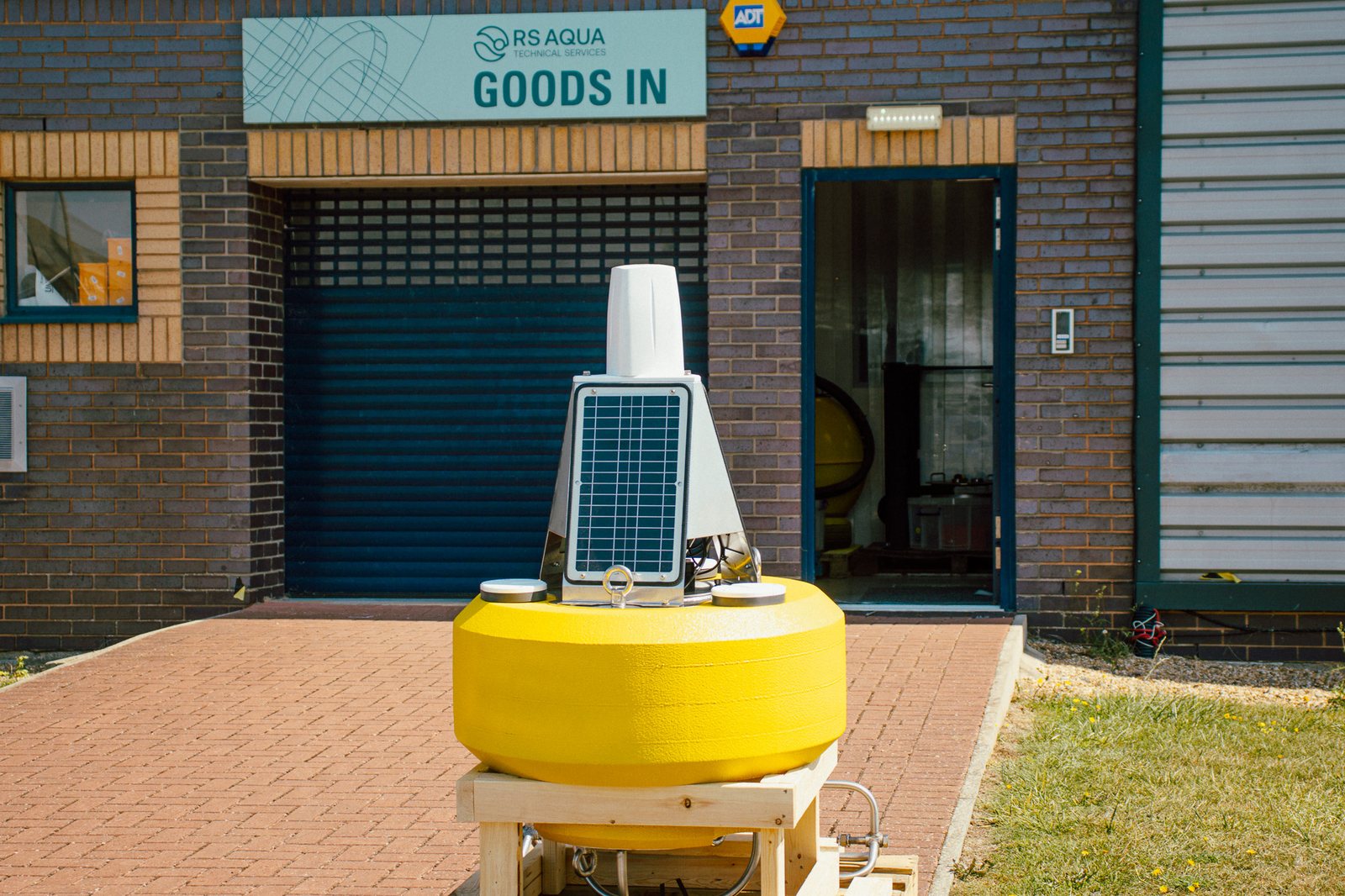 A MARLIN-equipped monitoring buoy with solar panels, ready for deployment
